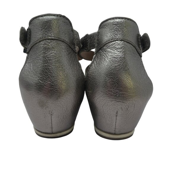 Dansko Viviam Pewter Silver Metallic Leather Open Toe Strappy Wedge Sandals - Picture 9 of 13